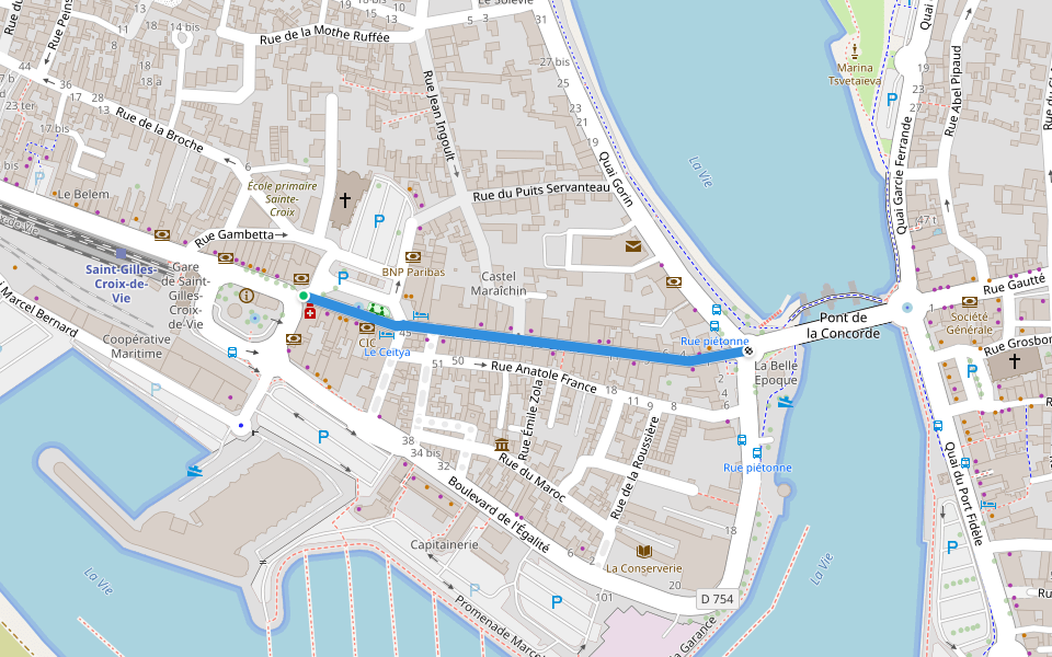 Rue du Général de Gaulle walking route map in Saint-Gilles-Croix-de-Vie