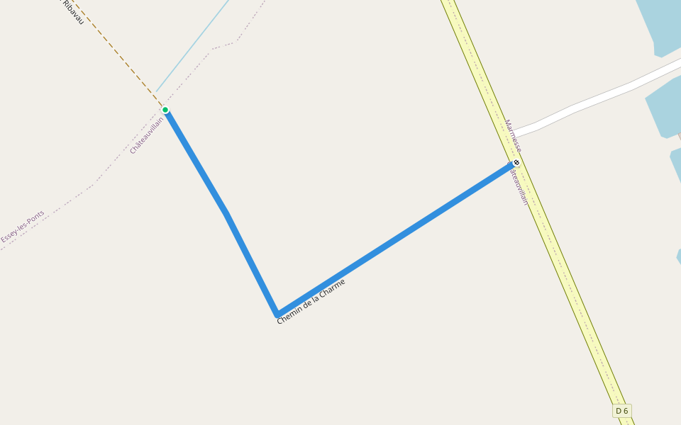 Chemin de la Charme walking route map in Châteauvillain