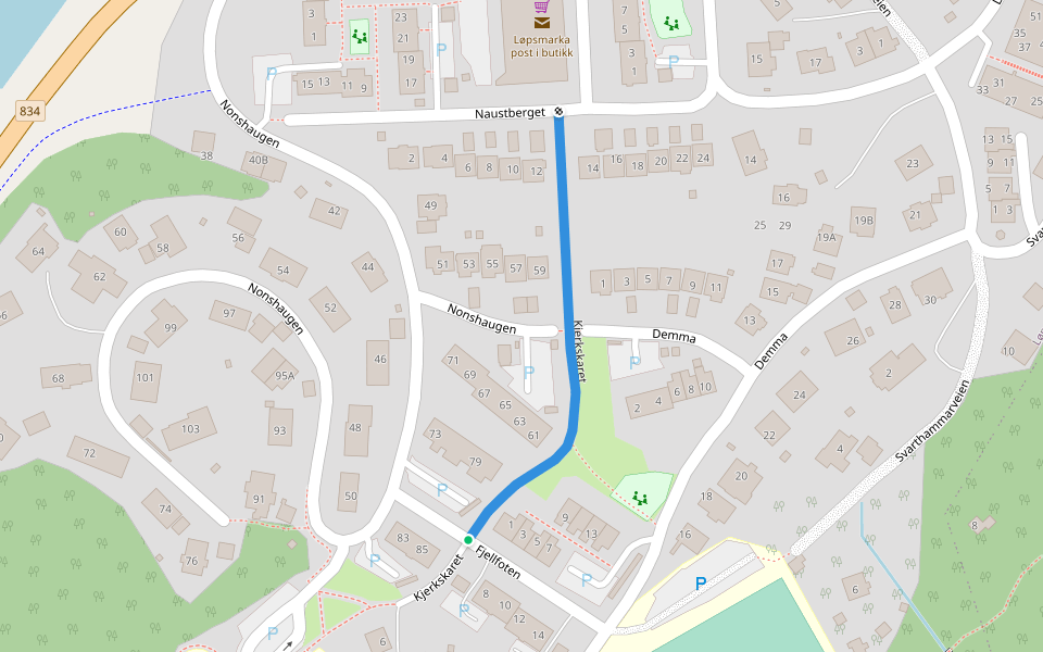 Kjerkskaret walking route map in Bodø