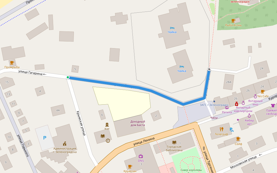 улица Гагарина walking route map in Zelenogradsk