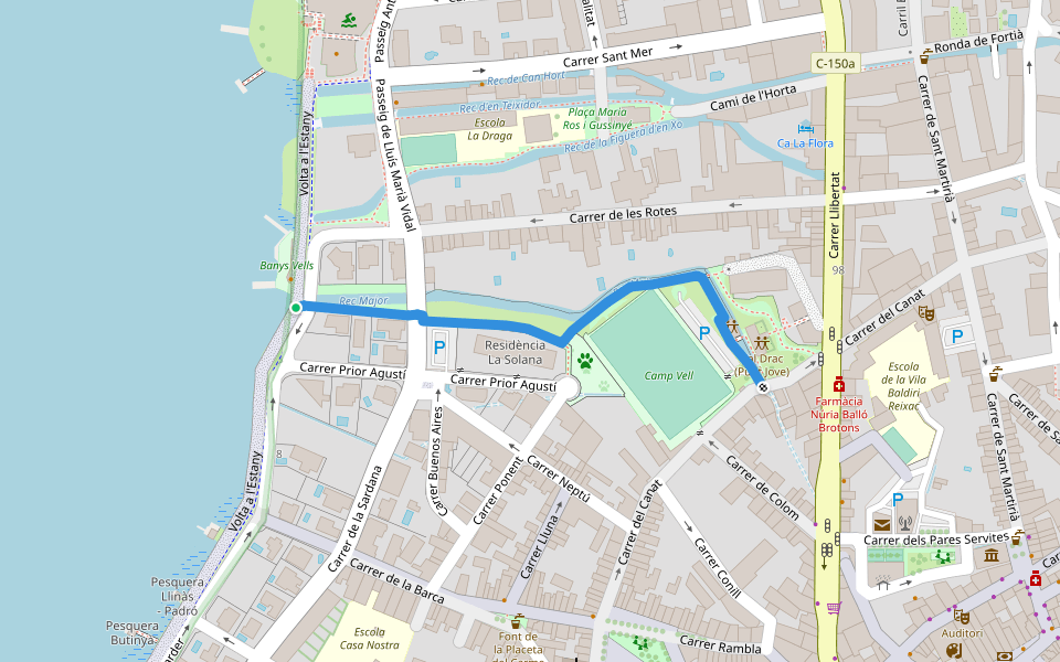 Passatge de Llorenç Busquets i Malagelada walking route map in Banyoles