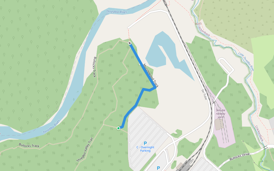 Muzzlewood Track walking route map in Bullocks Flat