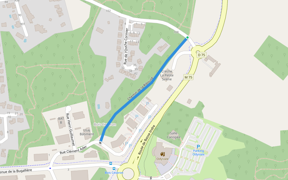 Chemin de la Ribouse walking route map in Orvault