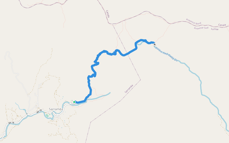 Sentier du plateau de Dogny walking route map in Sarramea