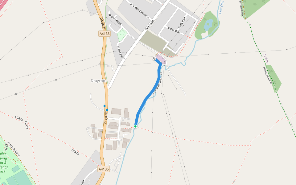 CAM footpath 28 walking route map in Cam