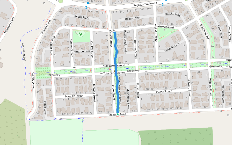 Forbes/Kessen Walkway walking route map in Pegasus