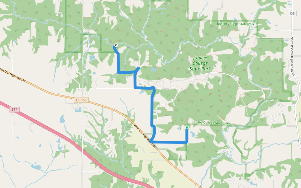 Jubilee (m) walking route map in Brimfield
