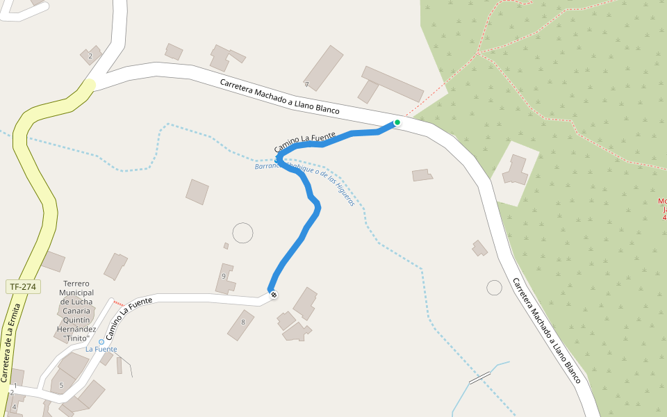 Camino La Fuente walking route map in Machado