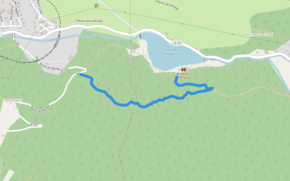 Chemin de Crabe Castel walking route map in Ax-les-Thermes