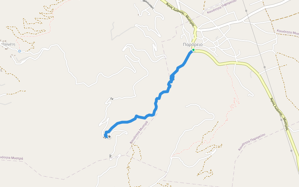Orange triangles walking route map in Parorio
