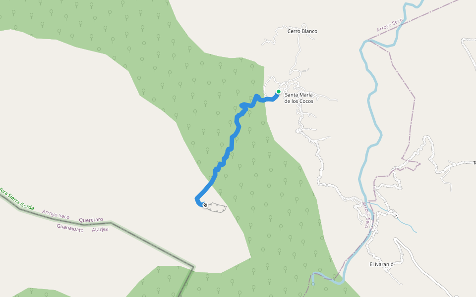 Sotano de Barro walking route map in Santa María de los Cocos