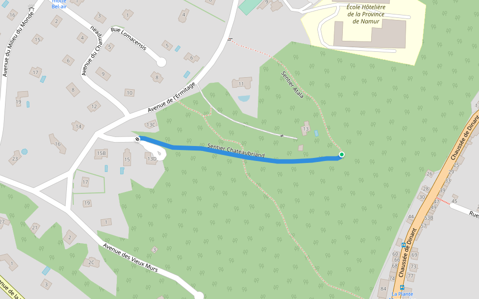 Sentier Chateaubriand walking route map in Namen