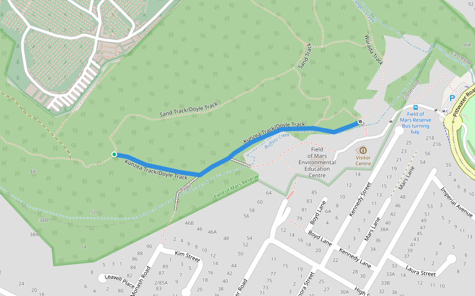 Kunzea Track/Doyle Track walking route map in Ryde
