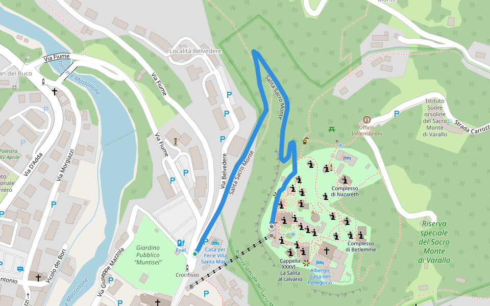 Salita Sacro Monte walking route map in Varallo