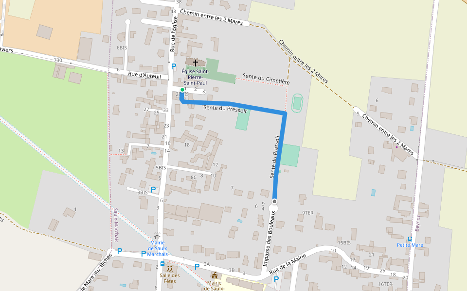 Sente du Pressoir walking route map in Saulx-Marchais