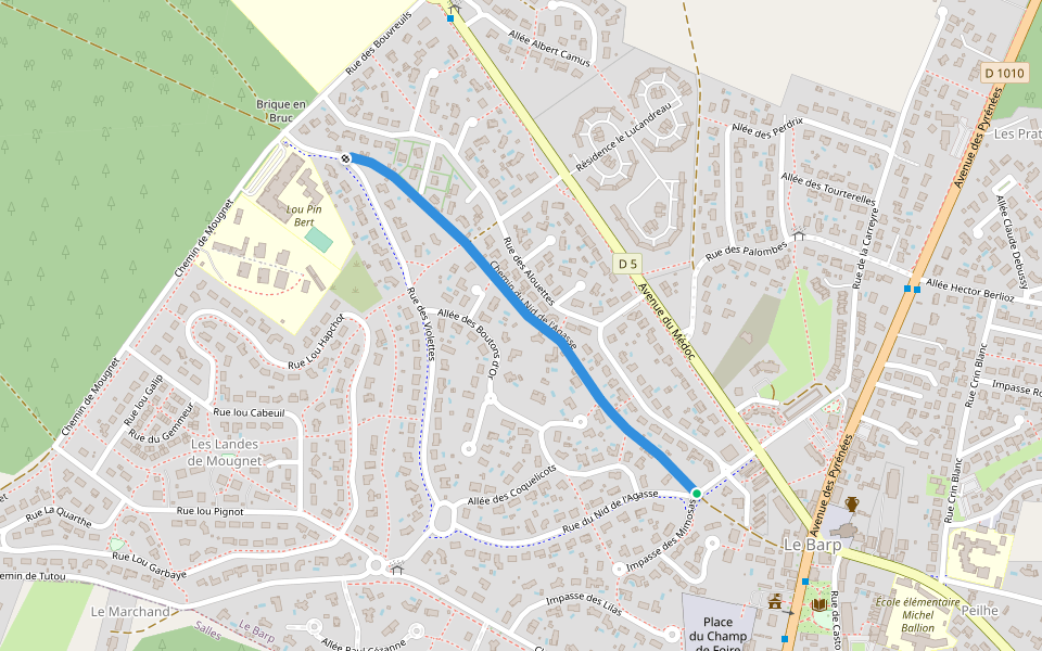Chemin du Nid de l'Agasse walking route map in Le Barp