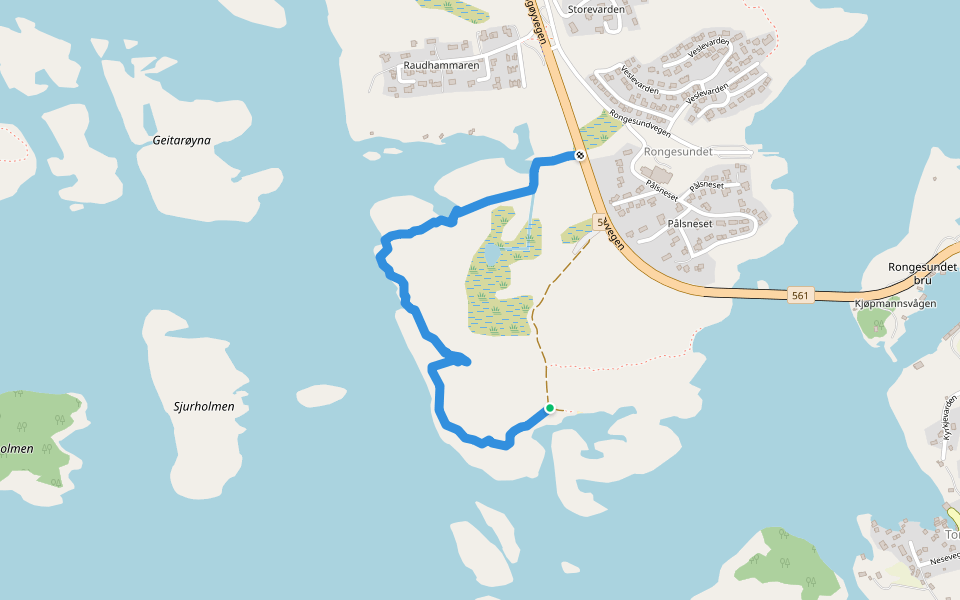 Kyststien walking route map in Rong