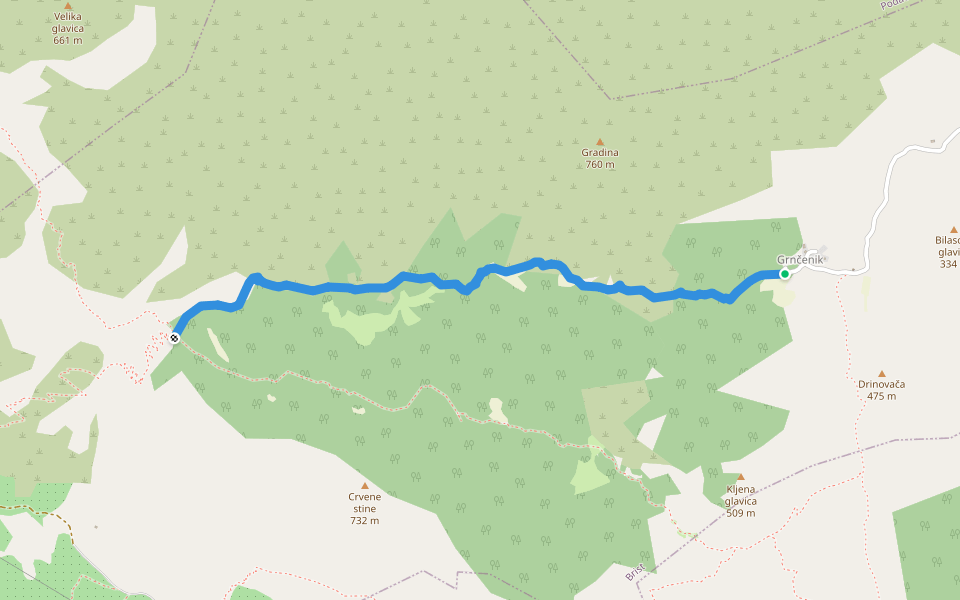 Grnčenik - Briške stine walking route map in Staševica