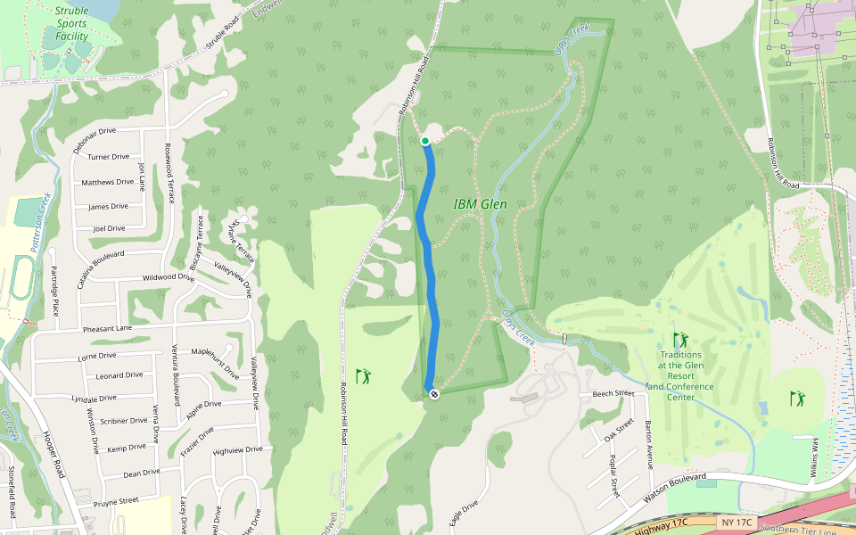 Maple Lane walking route map in Endicott
