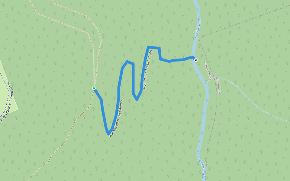 Noir Rahan Accès Canyon walking route map in Prévenchères