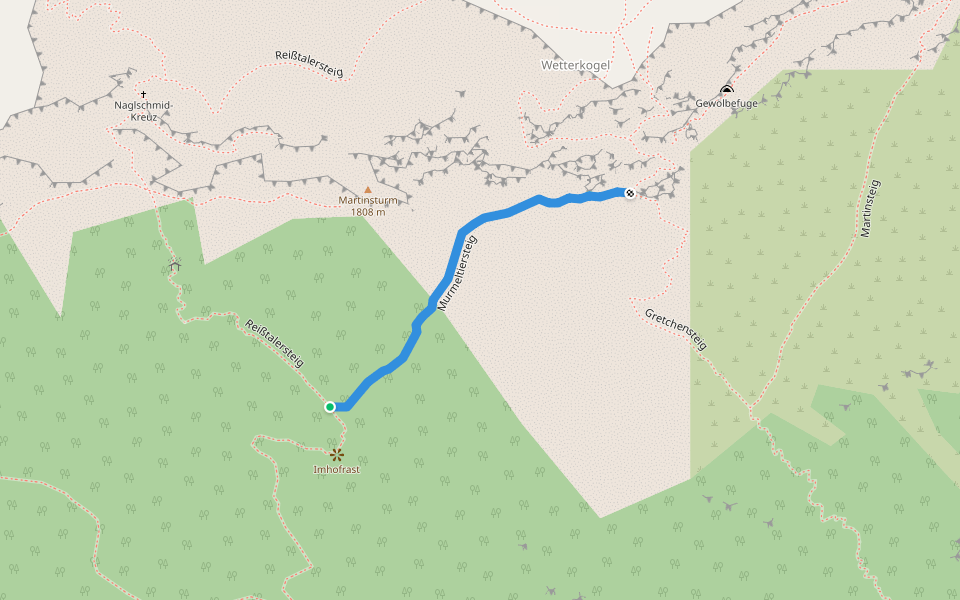 Murmeltiersteig walking route map in Rax