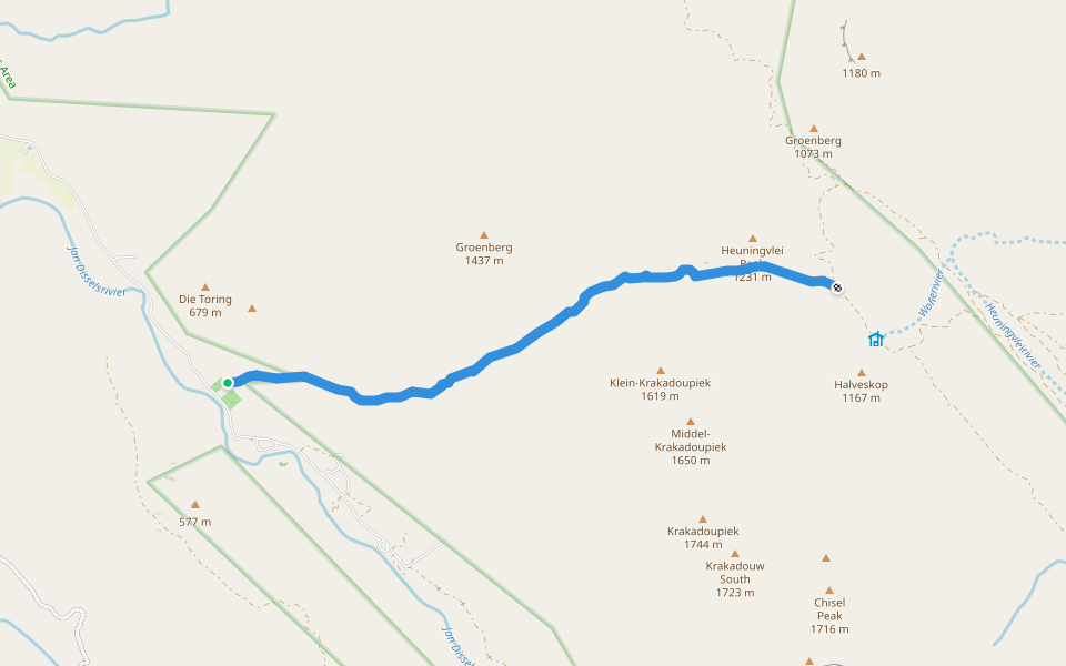 Krakadouw Pass walking route map in West Coast DC