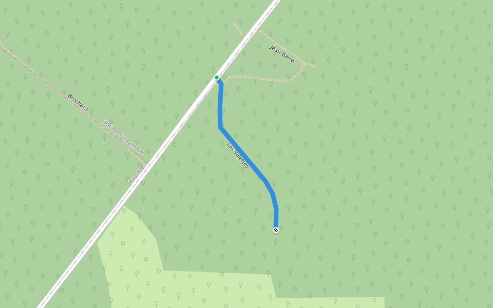 Les Valettes walking route map in Placé