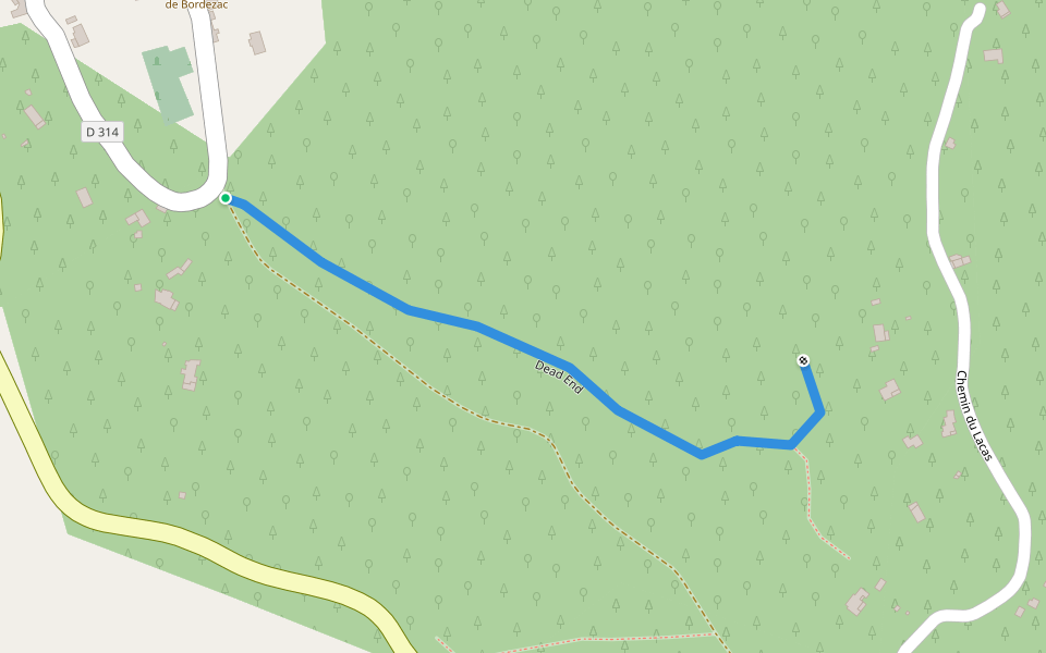 Dead End walking route map in Bordezac