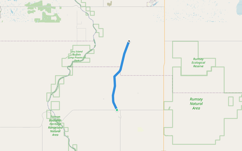 Alberta Midland Railway Trail walking route map in Rumsey