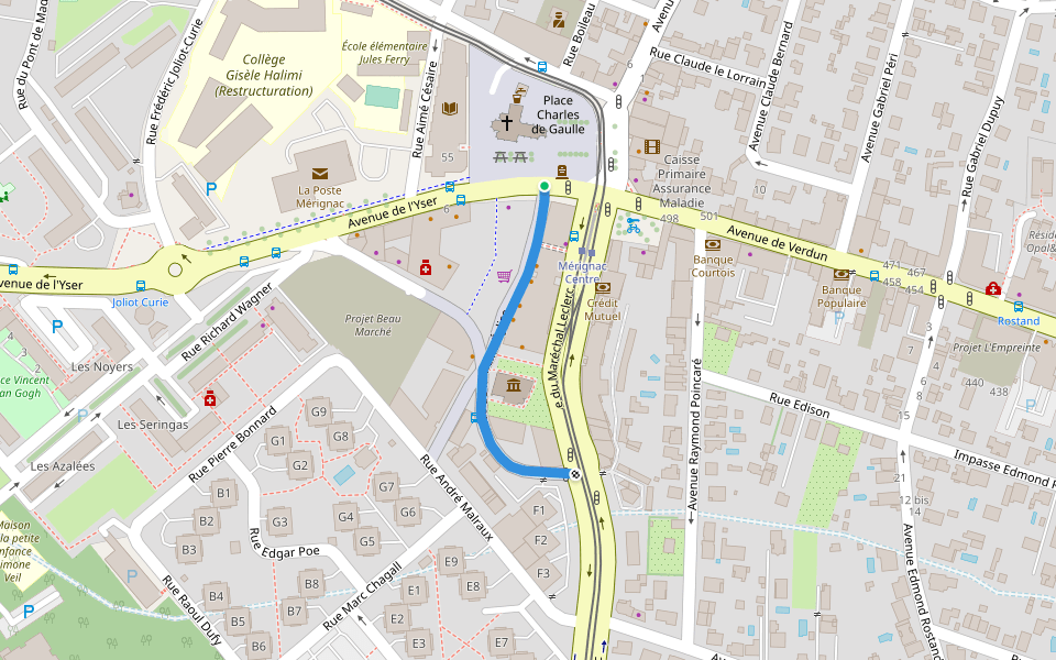 Rue de la Vieille Église walking route map in Mérignac