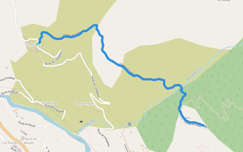 Chemin de Falalo walking route map in Le Lauzet-Ubaye