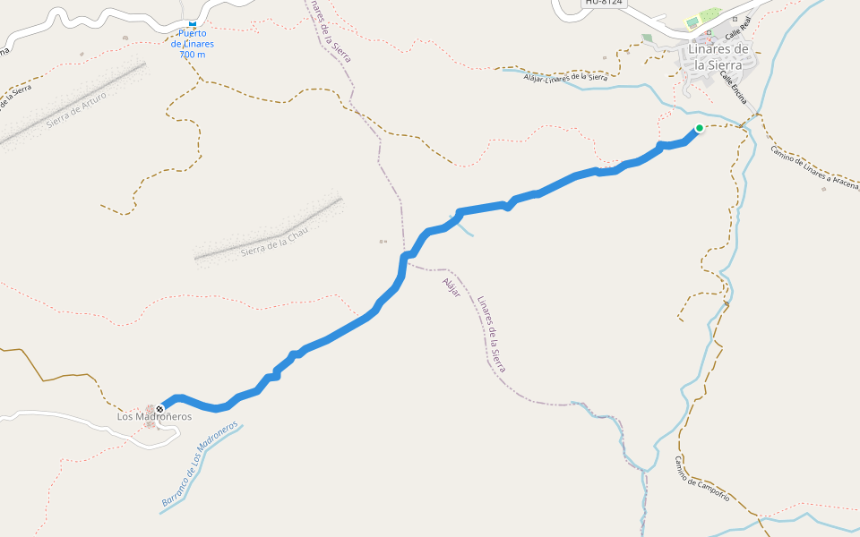 Los Madroneros walking route map in Linares de la Sierra