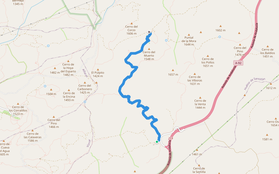 Cañada del Sereno walking route map in Huétor Santillán