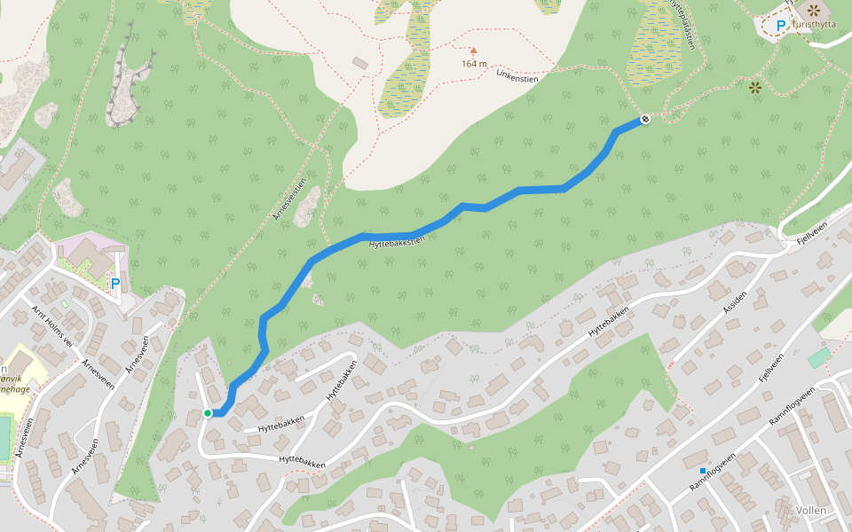 Hyttebakkstien walking route map in Bodø