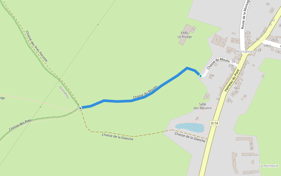 Chasse du Moulin walking route map in Quettehou