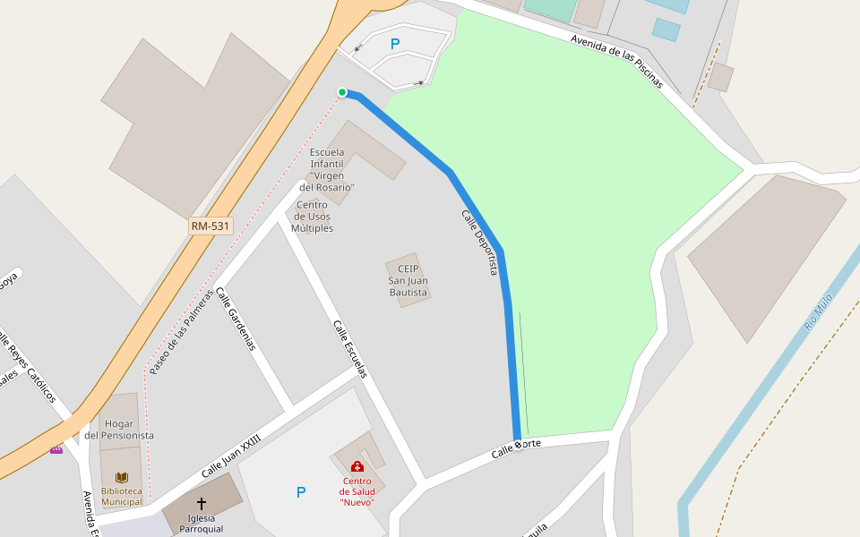 Calle Deportista walking route map in Campos del Río