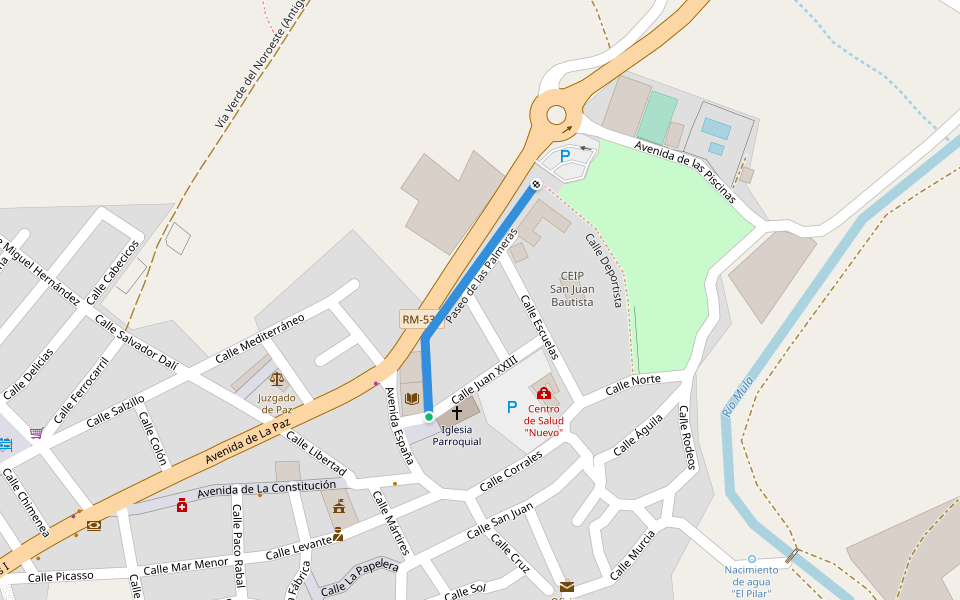 Paseo de las Palmeras walking route map in Campos del Río