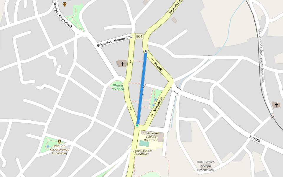 Ρήγα Φεραίου walking route map in Velestino