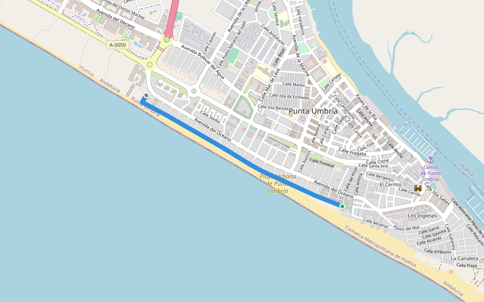Calle Tres Marías walking route map in Punta Umbría