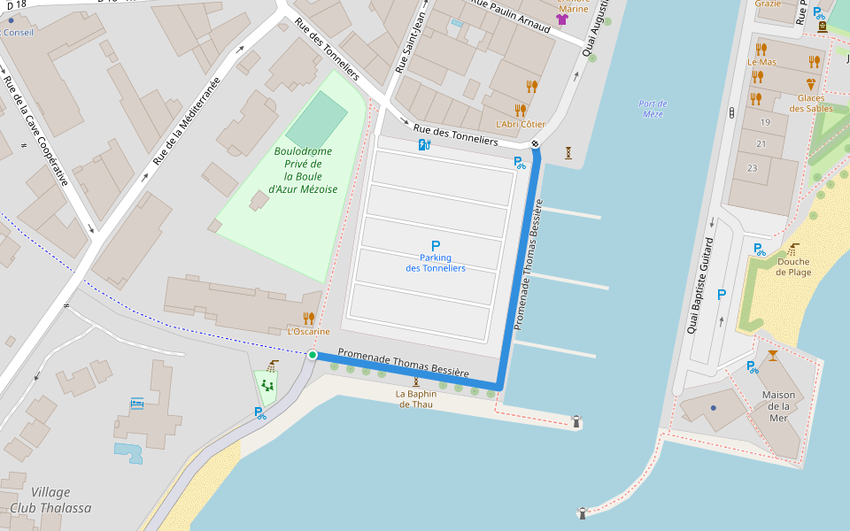 Promenade Thomas Bessière walking route map in Mèze