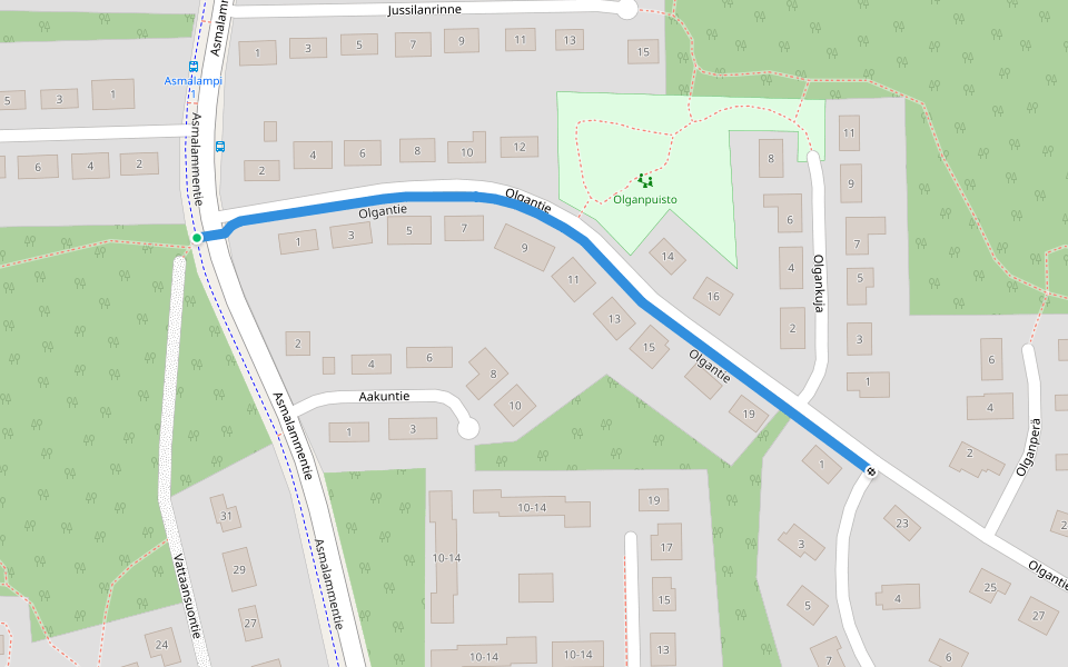 Olgantie walking route map in Jyväskylä