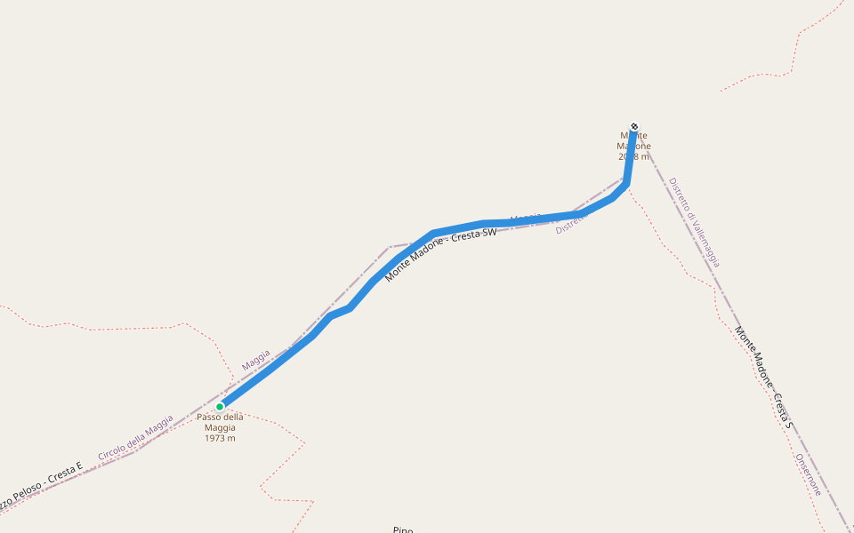 Monte Madone - Cresta SW walking route map in Onsernone