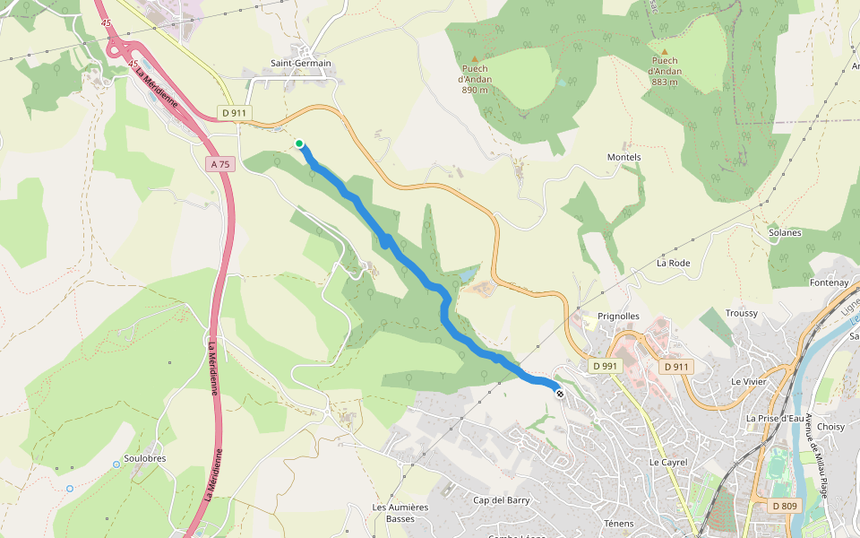 Chemin du Ravin du Rieu walking route map in Millau