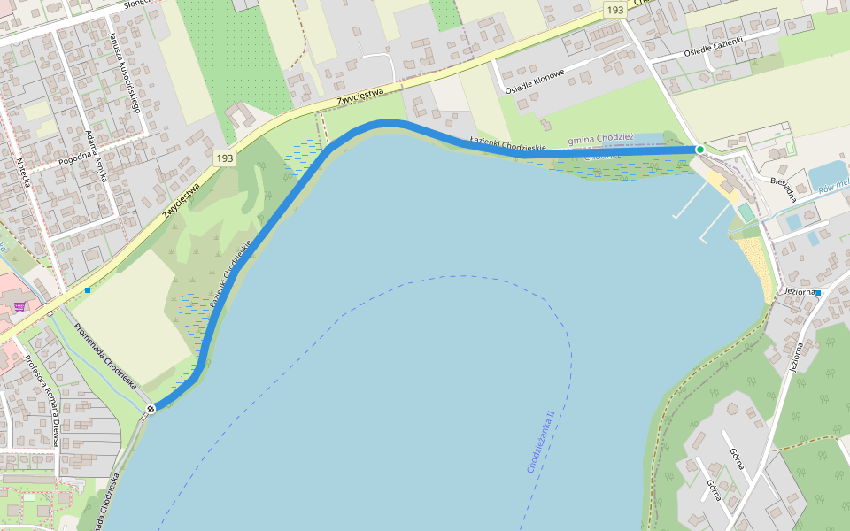 Łazienki Chodzieskie walking route map in Rataje