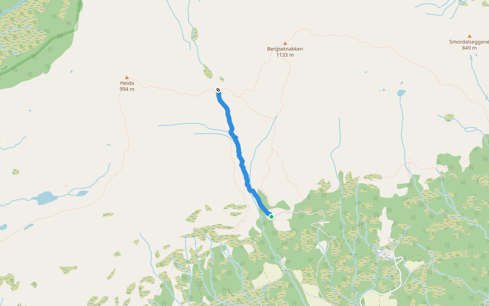 Bergsetstøylen - Buberskaret walking route map in Sølberg