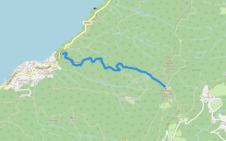 Lezzeno - Bocchetta del Nuvolone walking route map in Lezzeno