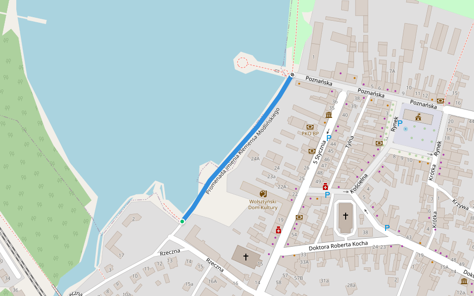 Promenada imienia Klemensa Modlińskiego walking route map in Wolsztyn