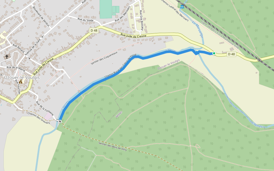 Chemin Rural des Creux de Fossé walking route map in Ozouer-le-Voulgis