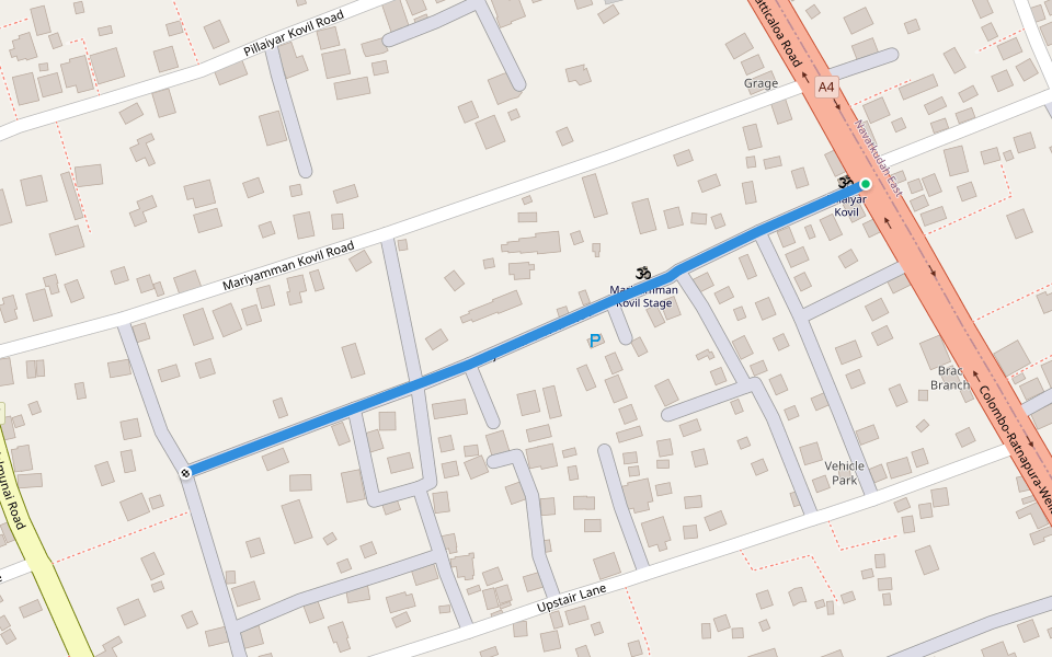 Mariyamman Kovil Road walking route map in Kallady