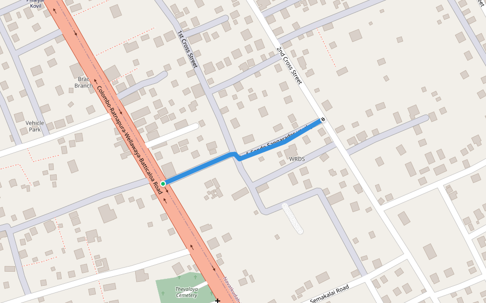 Prof. Sando Sangarades veethy walking route map in Kallady